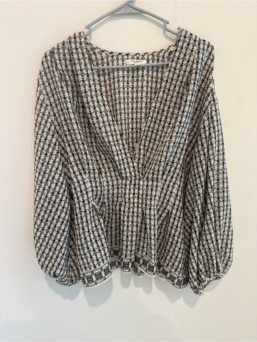 Max Studio Brown and Cream Printed V-Neck Blouse